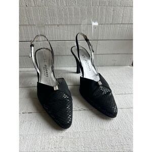 St. John Slingback Heels Women’s 8.5B Black Italy Pointed Toe Pumps Kitten Dress